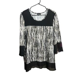 INITIATIVES Plus Size Black Blouse 3/4 Sleeves Chiffon Sleeves Casual Top Blouse